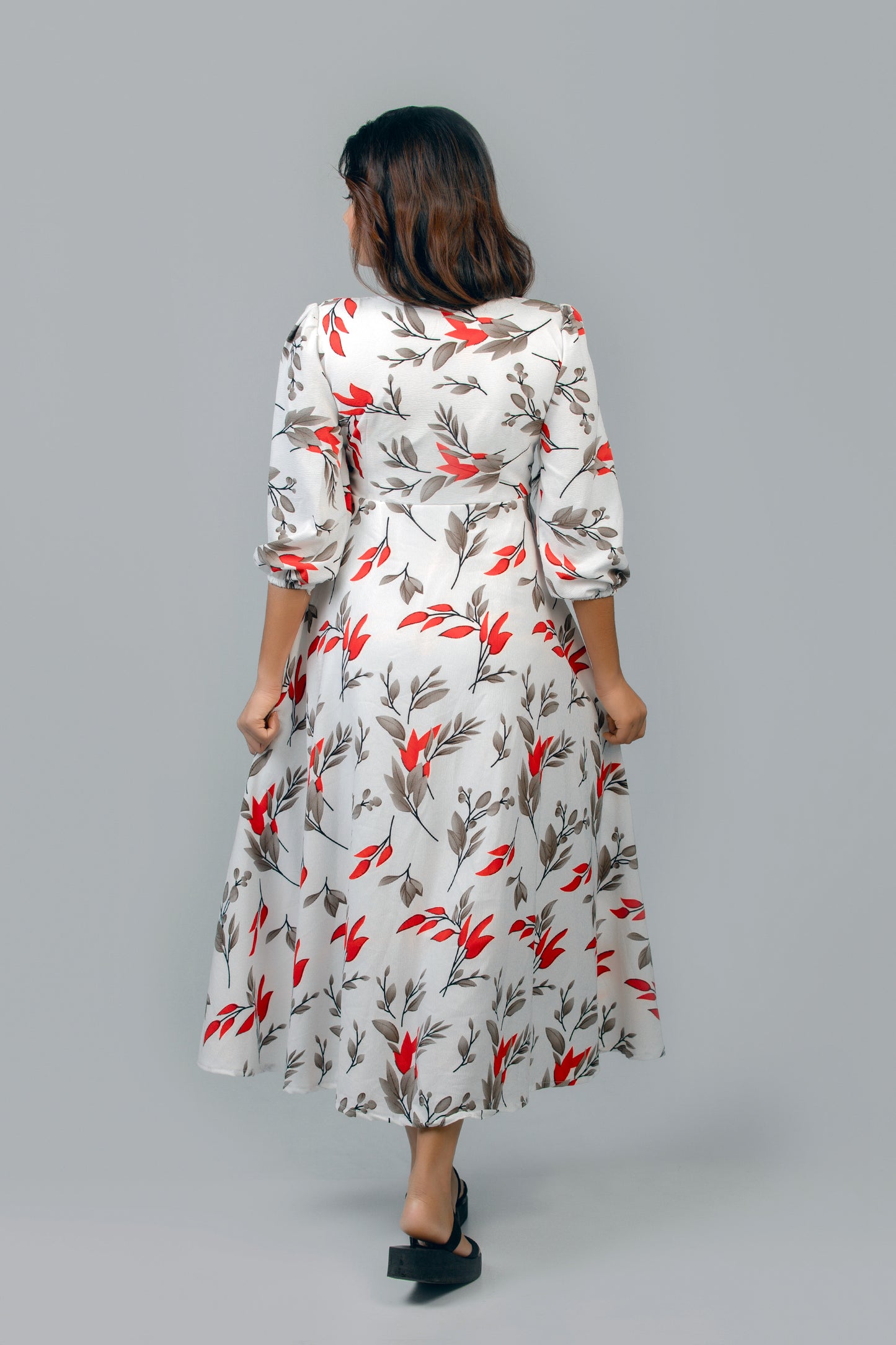 Elegant Red Floral Printed Maxi Wrapper Dress