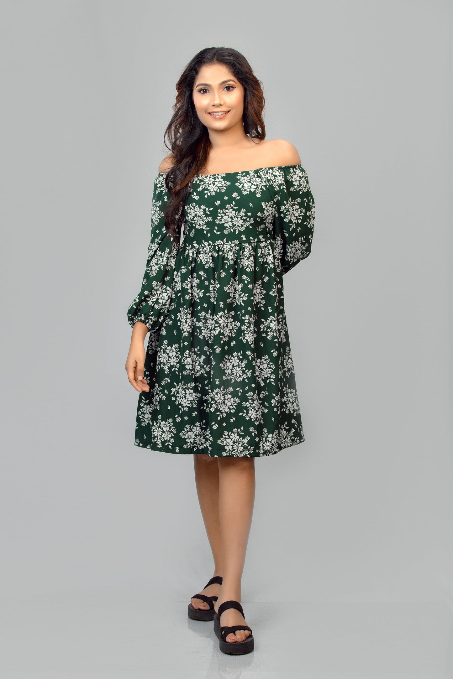 Grass Green Floral Printed Mini Dress