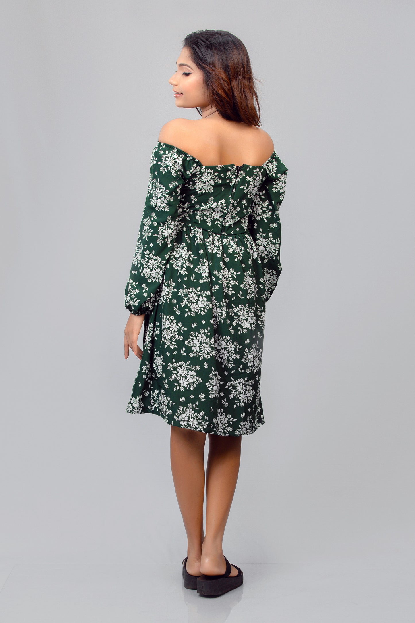 Grass Green Floral Printed Mini Dress