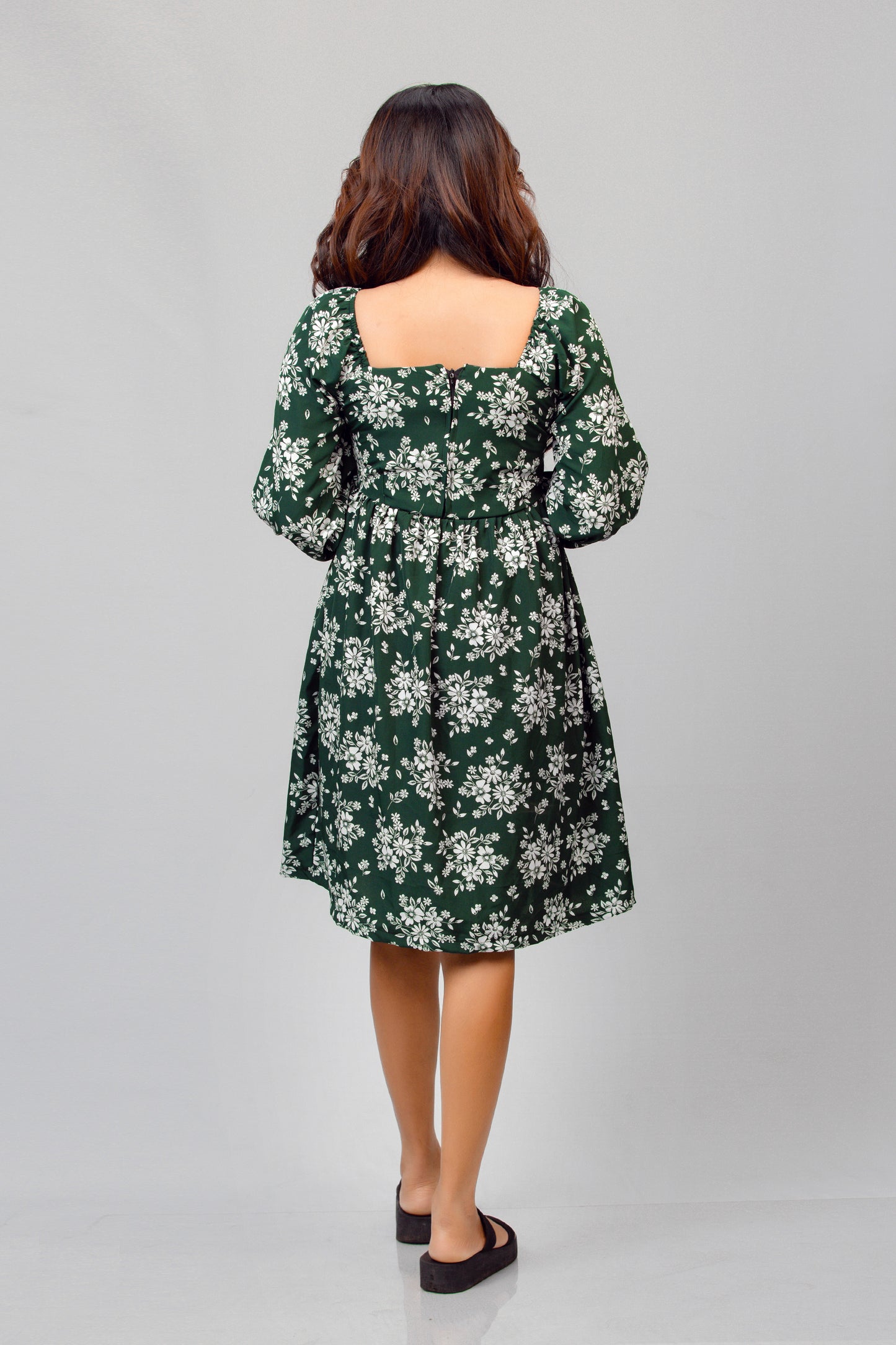 Grass Green Floral Printed Mini Dress
