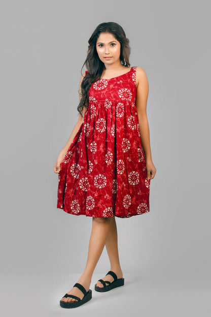Bra Cut Red Heart Waist Gathered Dress