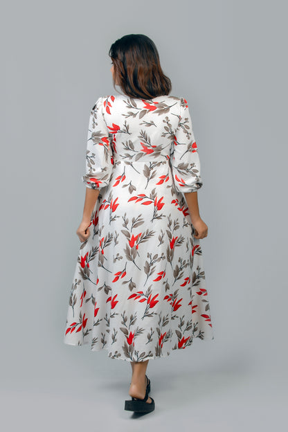 Elegant Red Floral Printed Maxi Wrapper Dress
