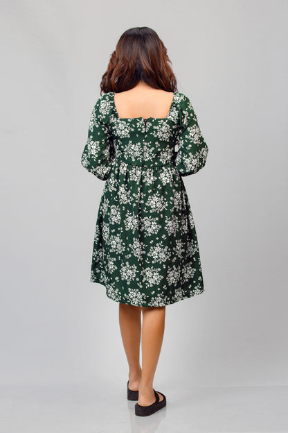 Grass Green Floral Printed Mini Dress